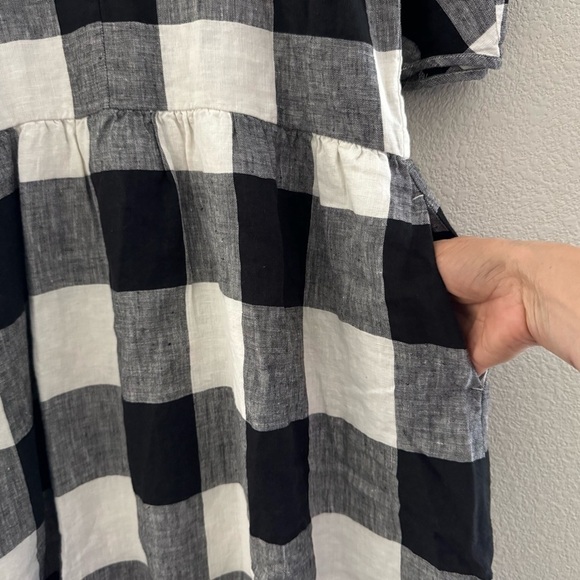 Everlane Linen Oversized Puff Sleeve Dress Bone Black Buffalo Plaid Preppy XS - Picture 12 of 15